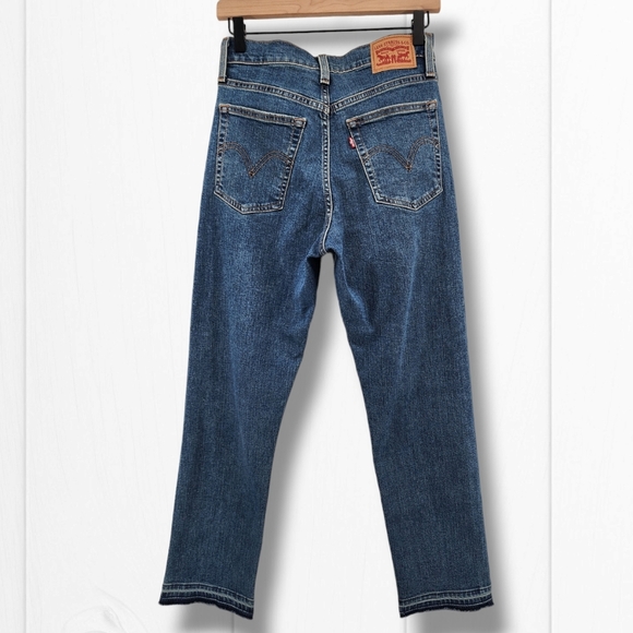Levis Blue Wedgie Straight Raw Hem Button Fly Jeans Size 28 - Picture 2 of 10